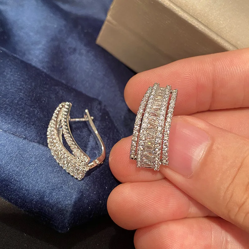 

Line Semi Circle U Shape S925 Silver Needle Earrings Ear Clip Small Jewelry for Women High Quality 5A Cubic Zircon Accessory