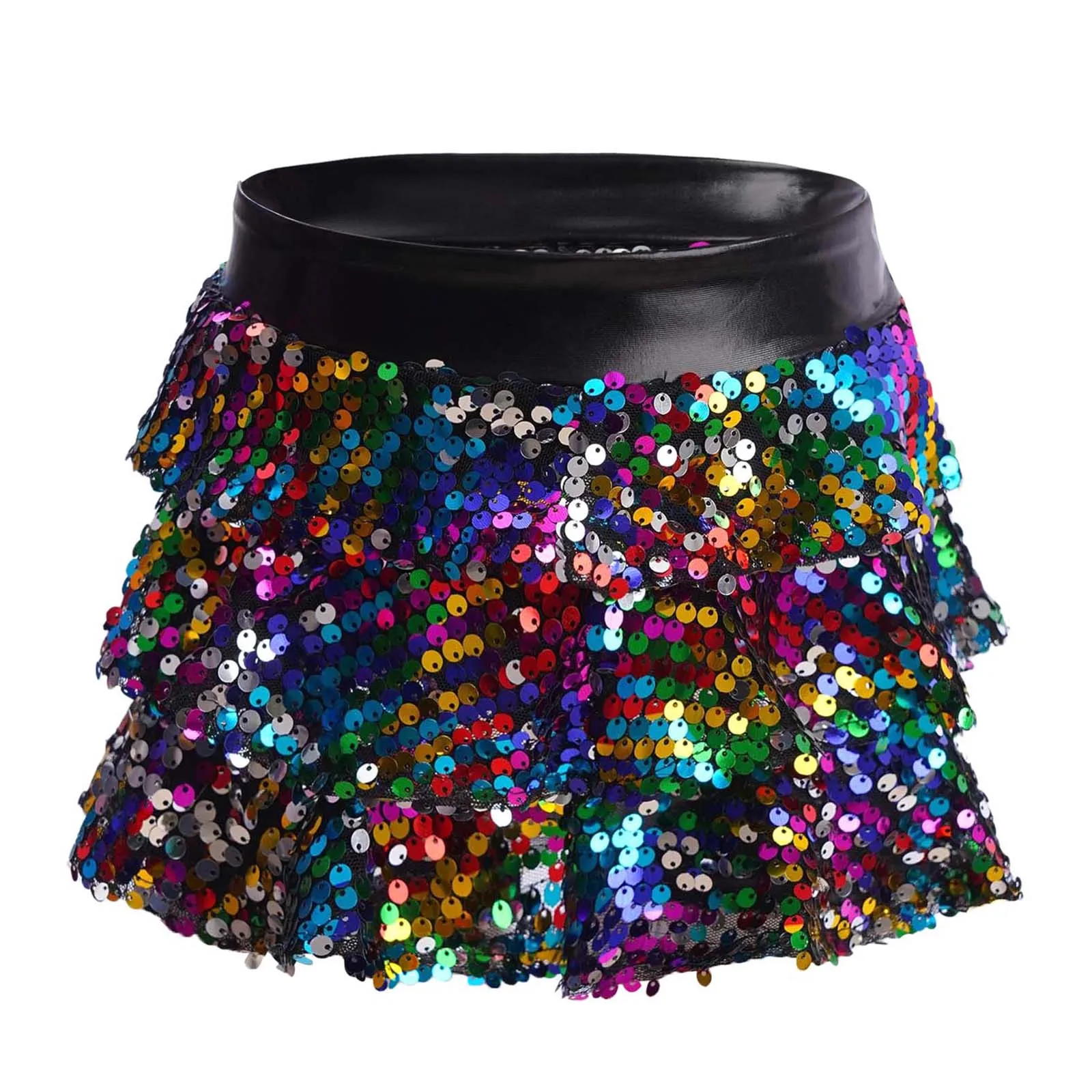 Kinder Mädchen Glänzende Pailletten Tiered Rüschen Latin Jazz Rock Shorts Metallic Culottes Hip Hop JAZZ Dance Bühnenkostüm – Detail 5