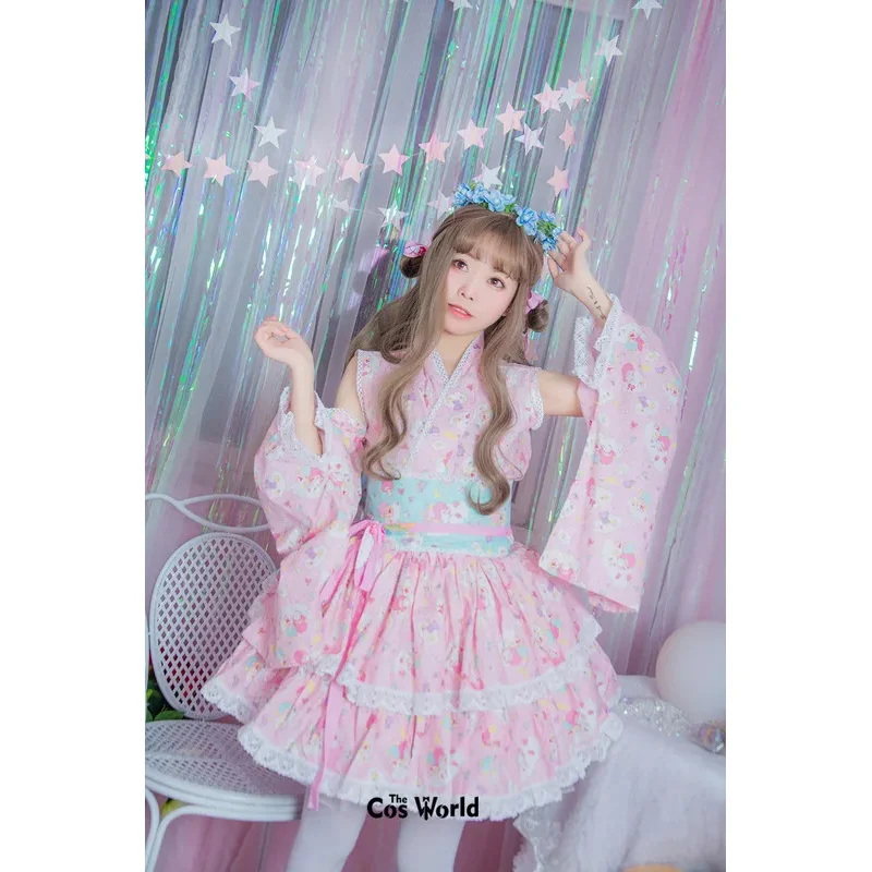 Japanese Lolita Loli Gemini Sweet Kimono Yukata Dress Outfits Anime Cosplay Costumes