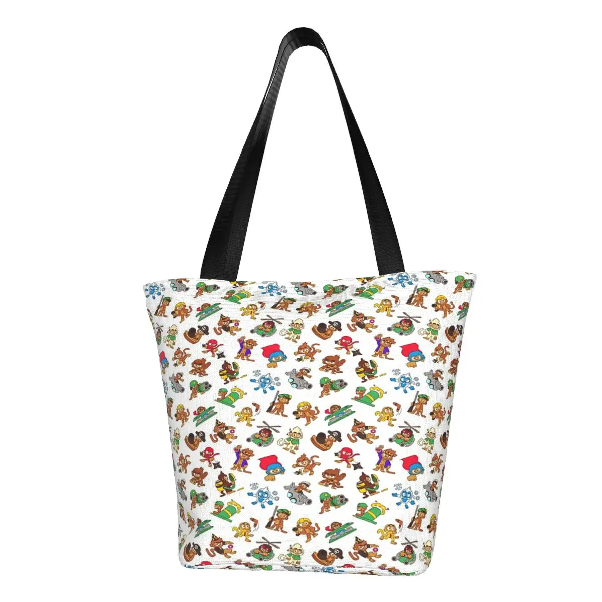 Bloons TD 6 Monkeys Pattern Casual Shoulder Tote Shopping Bag Large Capacity Wider Handloom For Beachcombing Halloween Gift