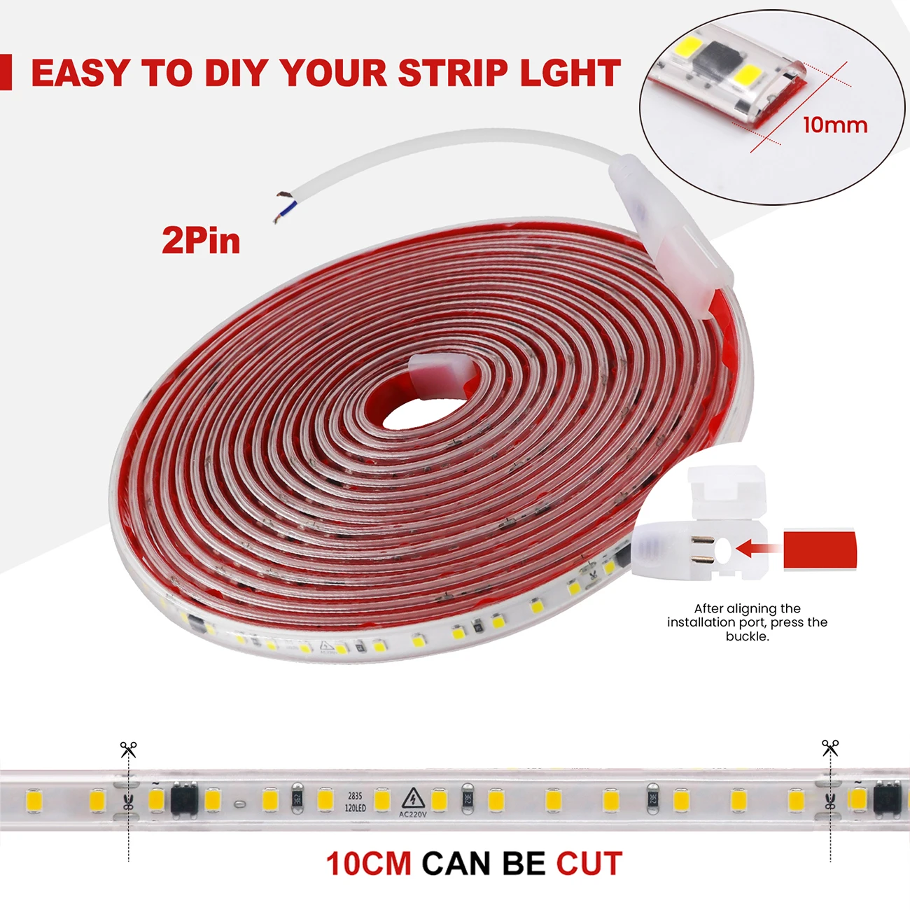 Imagem -05 - Fita Impermeável Flexível Fita Corda Led Home Decor Fita de Luz ac 220v 120leds m Driver Construir em 3000k 4000k 6000k Ip65