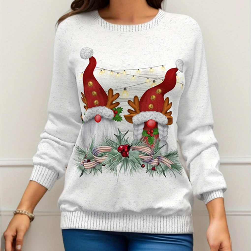 2024 Christmas Series Women’s Autumn and Winter Casual Fashion Printed Long Sleeve Round Neck Pullover Large Size Sweatshirt