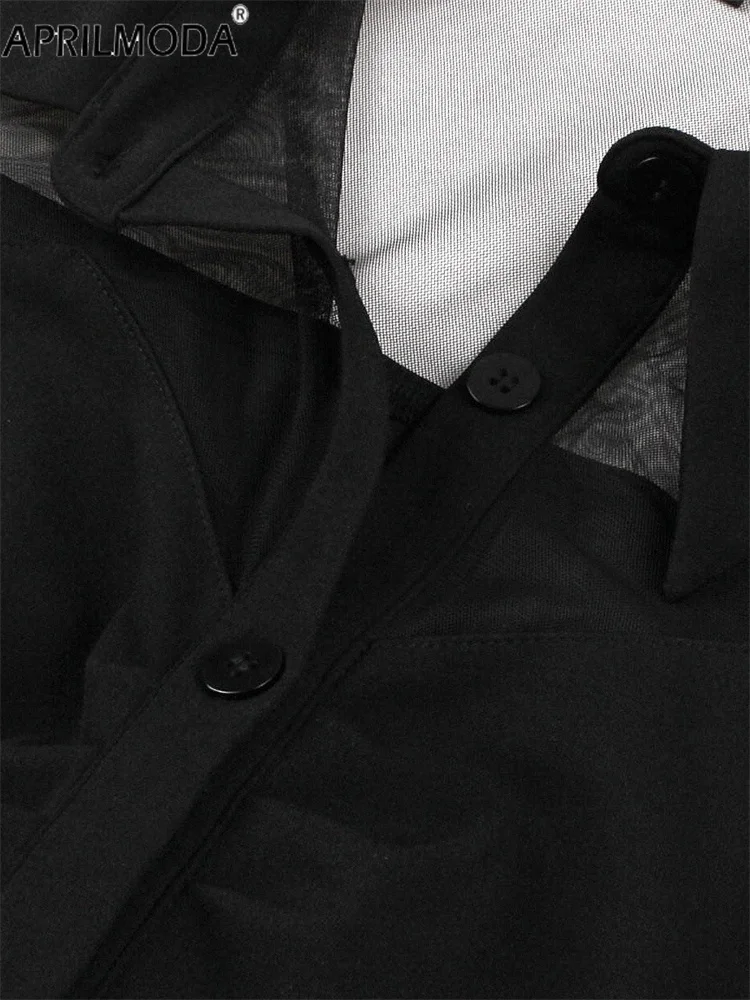 Przezroczysta Czarna Gotycka Krótka Letnia Koszula Elegancka Sukienka Damska Kołnierzyk Patchworkowa Siateczka Lata 50 Retro Vintage Sukienka na Imprezę