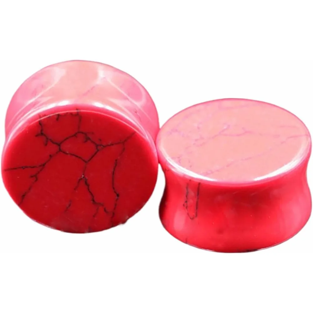 2 PC Red Turquoise Double Flare Solid Stone Thickness Ear Tip Extender Measuring Instruments Piercing Jewelry for Men and Women