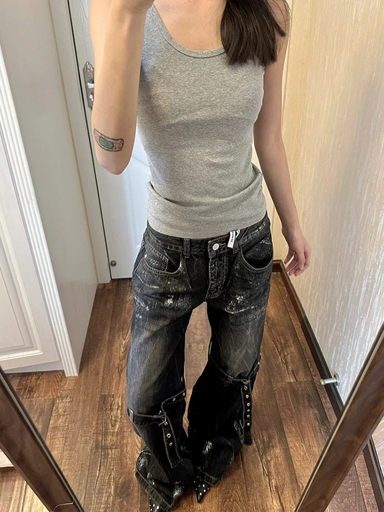 WCFCX STUDIO High Street American Vintage Wide Leg Jeans Women Straight Pants Fashion Loose Chic Floor Mopping Jeans Y2k