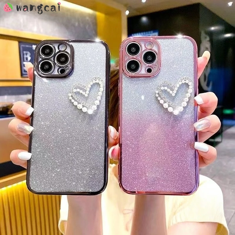 

For Huawei Nova 11i 12 11 10 8 7 Pro SE 10Z Y91 Y61 Y90 9Z Y70 Plus Phone Case Luxury Bling Love Heart Pearl Plating Soft Cover