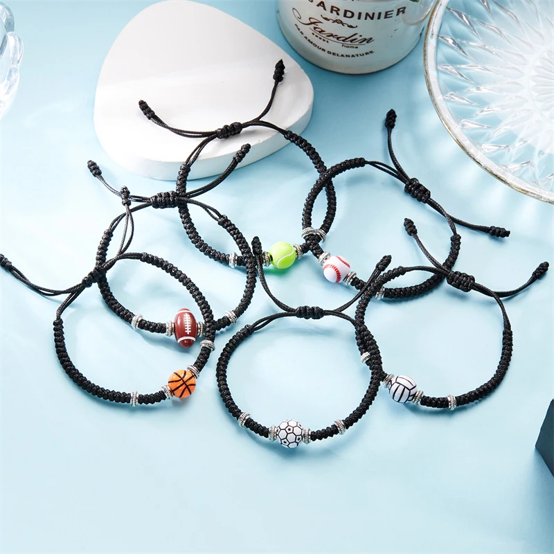Charm Football Soccer Rugby Bracelet For Men Women Handmade Woven Rope Adjustable Chain Friendship Jewelry Gift Wholesale