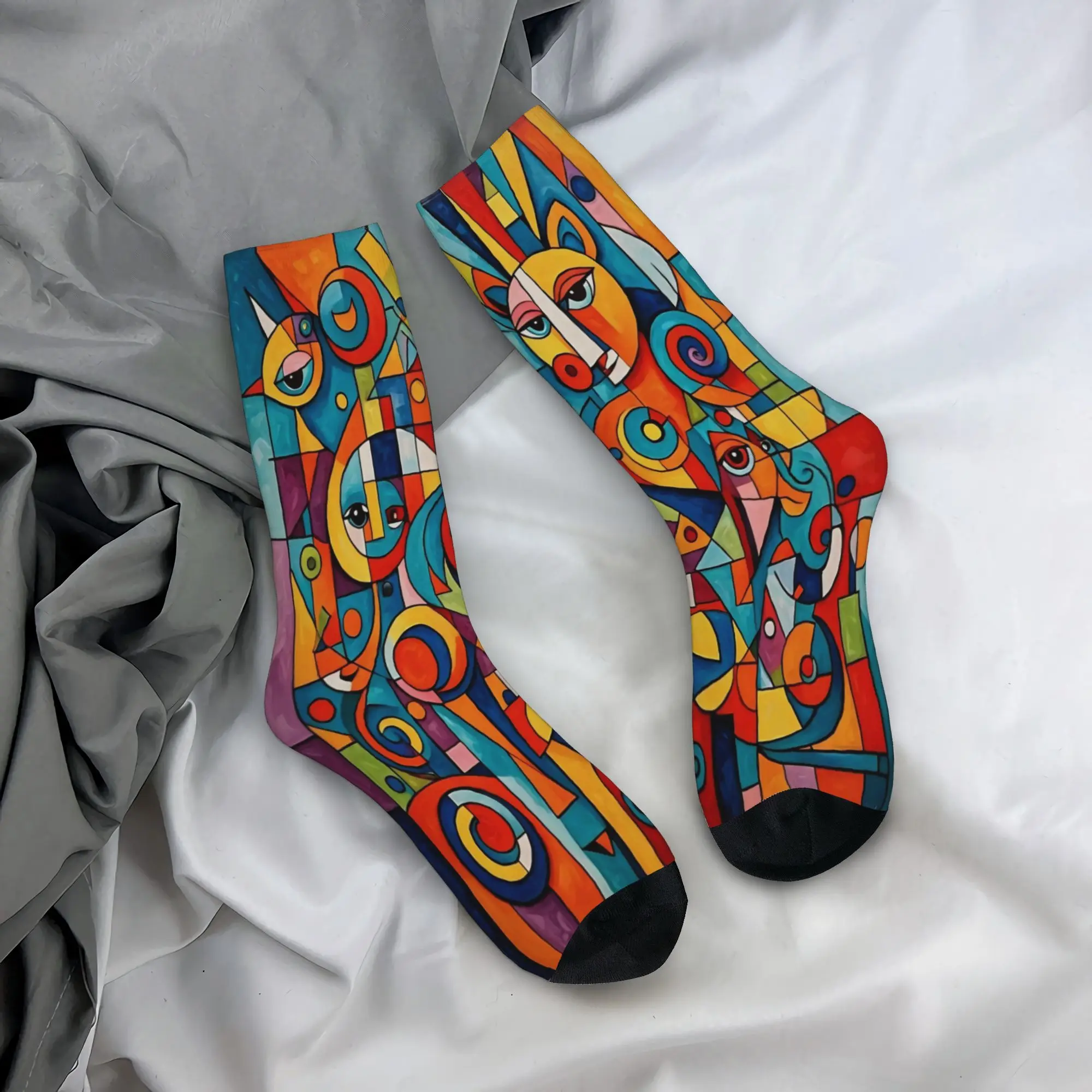 Abstract Art Face Outfits Men Women Socks Flexible  Sport Middle Length Socks Cotton Present