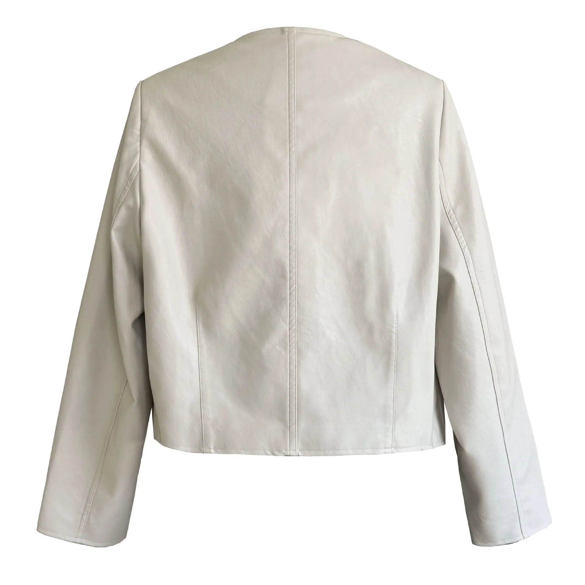 Abbigliamento autunnale nuovo cappotto casual in PU a maniche lunghe o-collo giacca in pelle monopetto da donna