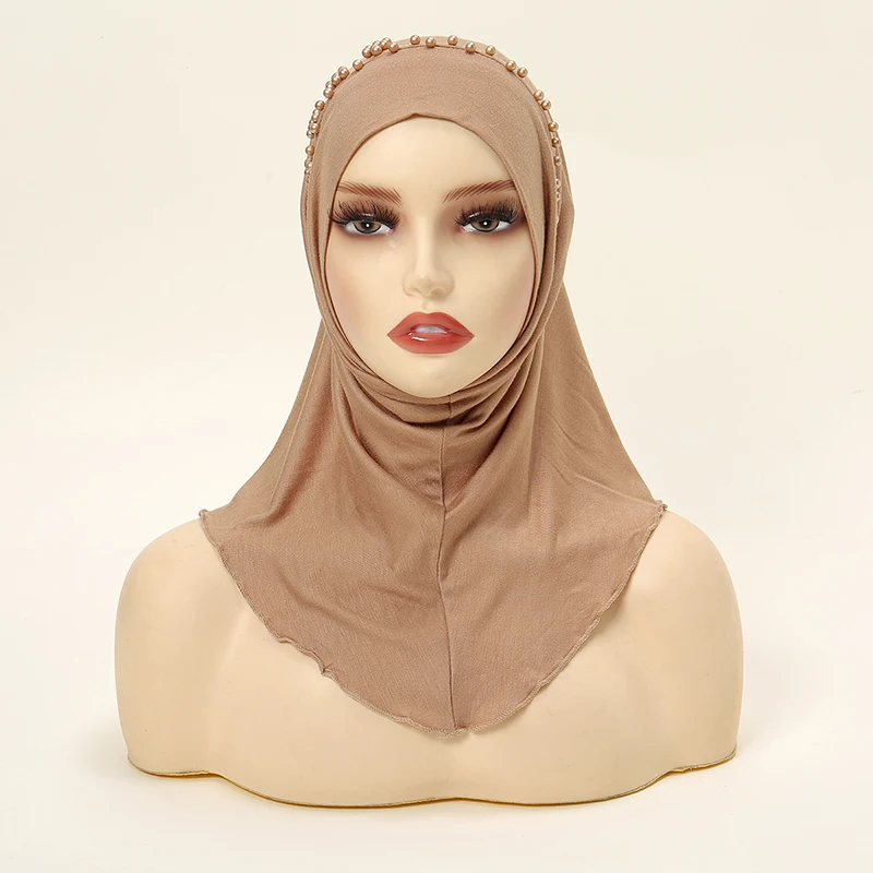 Modal Pearls Instant Hijab Undercap Full Cover Cap Solid Color Inner Cap Woman Muslim Jersey Inner Headscarf Bonnet 55*40cm