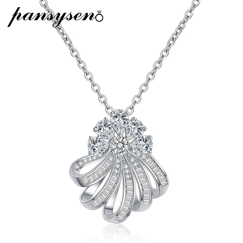 

PANSYSEN Sparkling 100% 925 Sterling Silver Flower Shape High Carbon Diamond Gemstone Pendant Necklaces for Women Wedding Gift