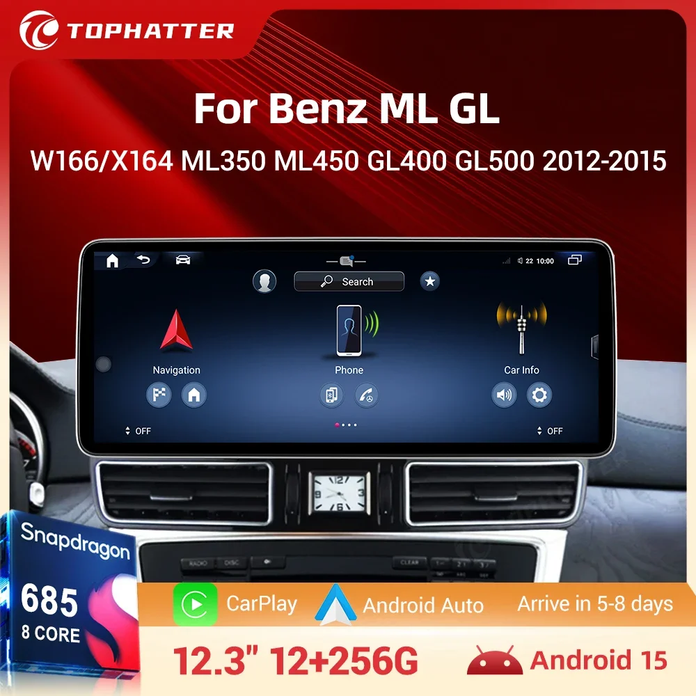 

Qualcomm 685 12.3"Android 15 Wireless CarPlay Touch Screen For Mercedes Benz ML W166 GL X164 Car Multimedia Navigation GPS