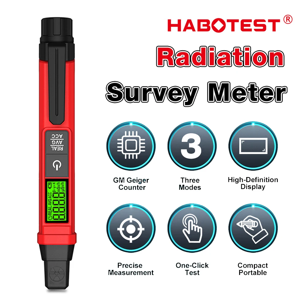 

Дозиметр-счетчик Гейгера HABOTEST HT81 для измерения ядерного излучения, цифровой измеритель альфа-, бета- и гамма-лучей, измерение uSv/h, mSv/h