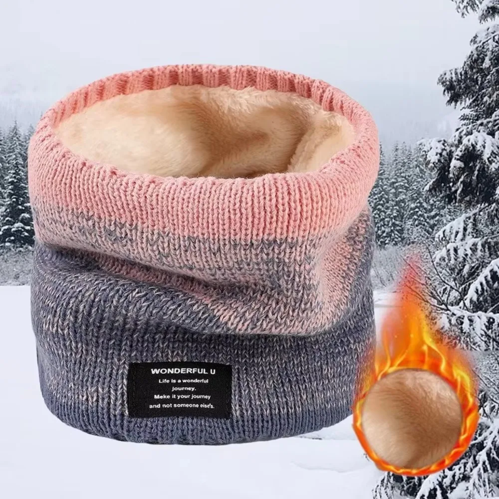 Woman/Men Knitted Scarf Fleece Lined Knitted Scarf Warmer Neck Tube Double-Layer Winter Neck Gaiter Thick Soft Riding Mask