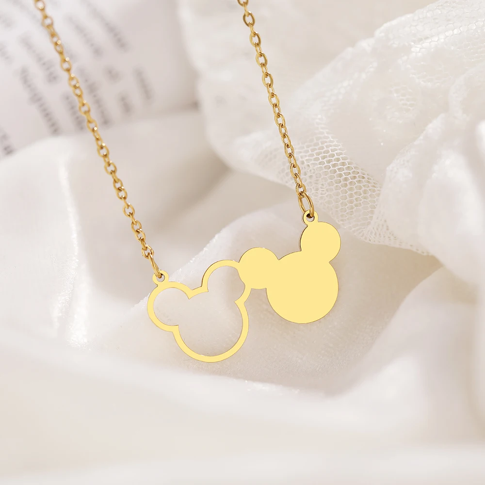 Stainless Steel Necklaces Anime Cartoon Two Mouse Pendants Fashion Choker Child\'s Chains Necklace For Women Jewelry Party Gifts