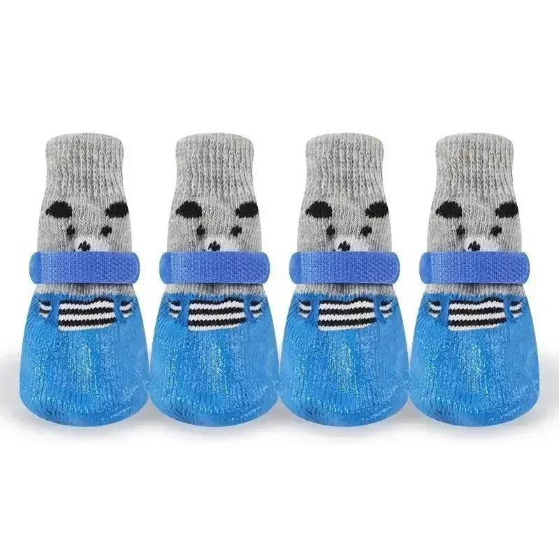 4 pçs/set meias para cães meias de malha quente para gatos cães à prova dwaterproof água sapatos de gato à prova de riscos pé cobre anti escaldadura pés pet meias de pelúcia