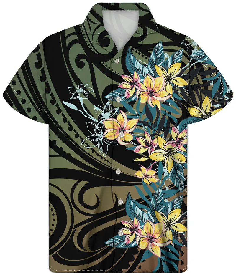 

2024 Summer Men's Gold Stripe Printed Shirts Comfortable Tops Cheap Shirts High Quality Polynesian Tribal Shirts 5XL