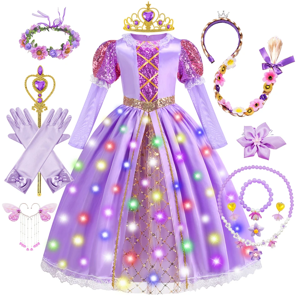 Rapunzel-vestido de princesa emaranhado para meninas, traje cosplay para crianças, halloween, presente de aniversário, carnaval, evento, festa do festival, criança