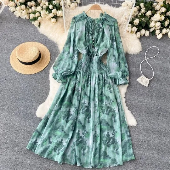 

Dress Women Long Dresses Print A Line Vestidos Round Neck Party Night High Waist Slim Fit Elegant Y2k Streetwear Elegant 2025