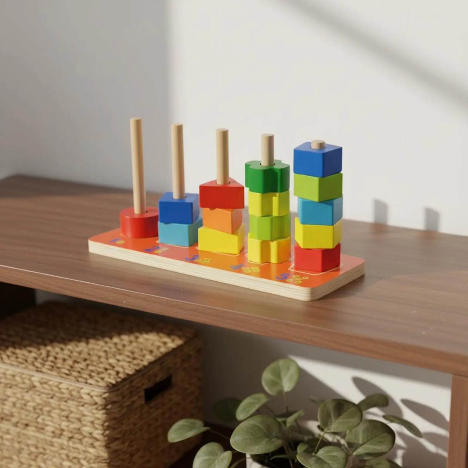 

Wooden Geometric Shape Sorter High-Quality Wood Educational Assembling Blocks Assembling Rings Game Board Paint