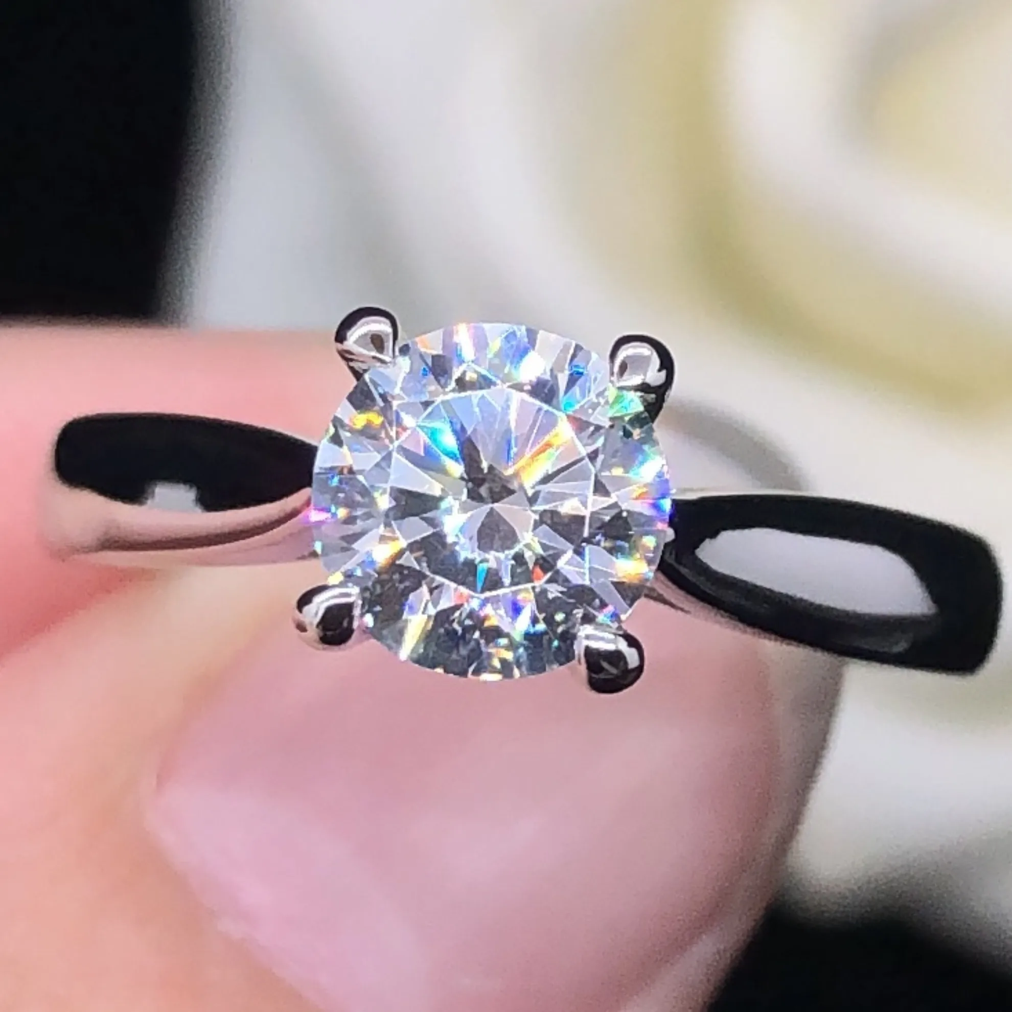 AU585 Massivgold 14K Solitär-Verlobungsring Schmuck Schneeflocke 0,5-2Ct 5,0-8,0mm D VVS1 Moissanit Damenring R065 – Detail 1