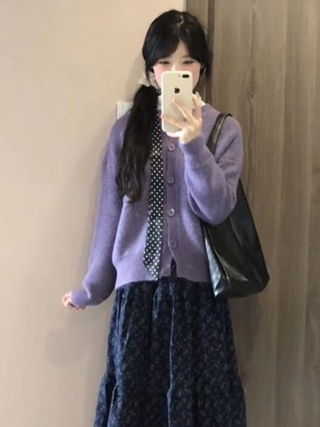 Spring Autumn New Style Women's Korean Purple Anti-Aging 3D Flower Knitted Long Sleeve Sweater Versatile Knitwear Top