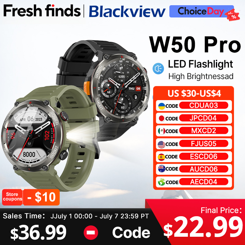  [World Premiere] Blackview W50 Pro Smartwatch 1.45" HD Display Flashlight  960mAh Bluetooth Phone Call Rugged Smartwatch 