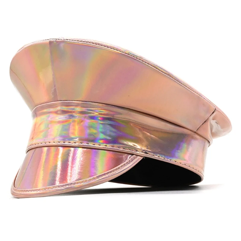 Glittering Captain Hat Fashion PatentLeather Party Hat Adult Carnivals Music Festival Stage Hat Night Club Headgear