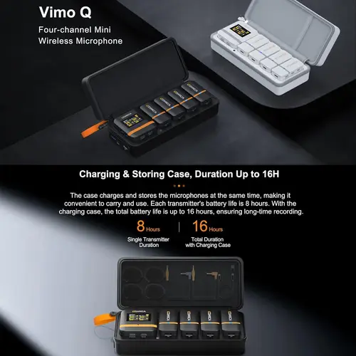 Imagen 2 del producto Comica Vimo Q micrófono Lavalier inalámbrico Mini micrófono inalámbrico de cuatro canales con estuche de carga para cámara Smartphone PC