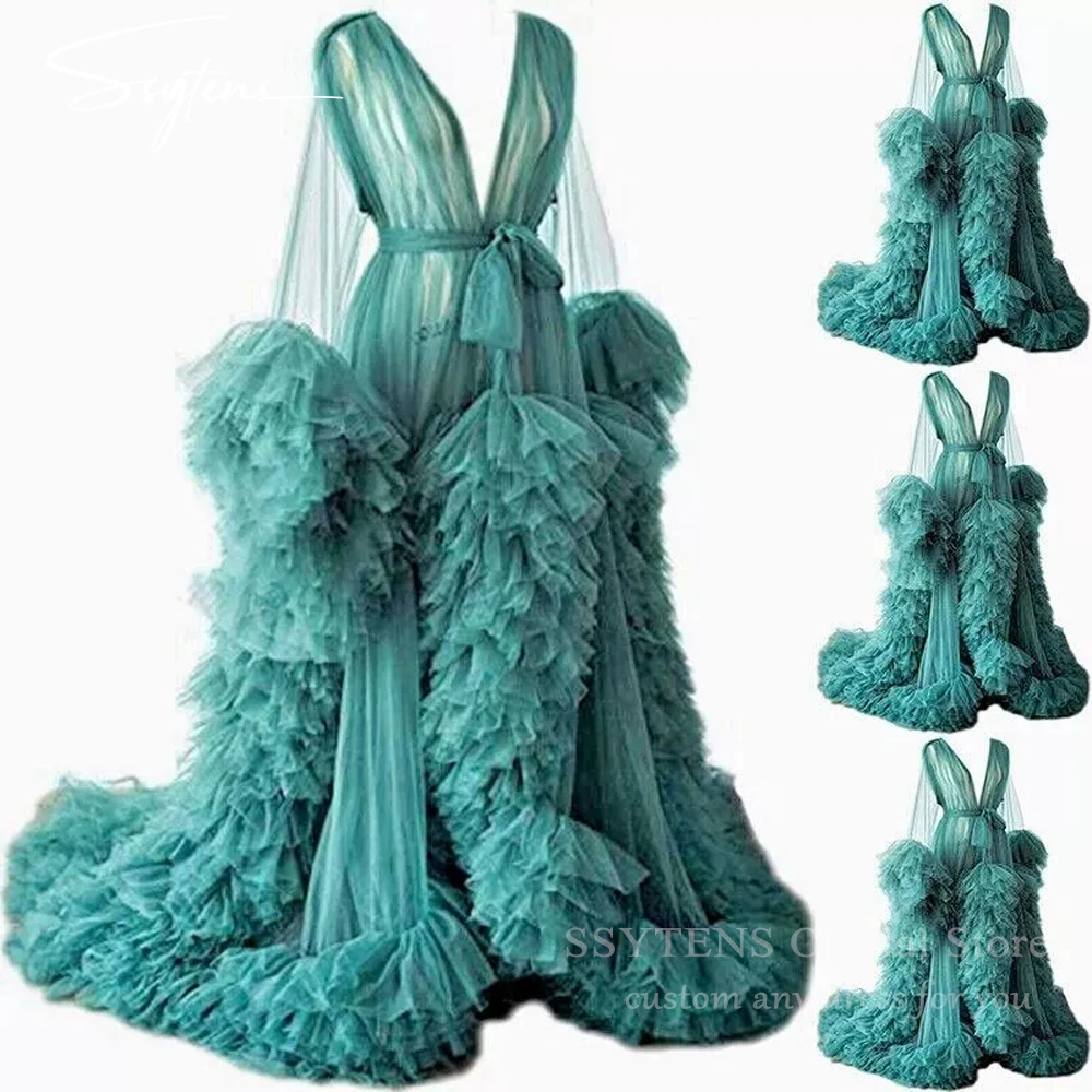 

SSYTENS Green Tulle Prom Dresses Pregnant Specical Occasions Party Dresses for Women Long Luxury Evening Ball Gowns Customized