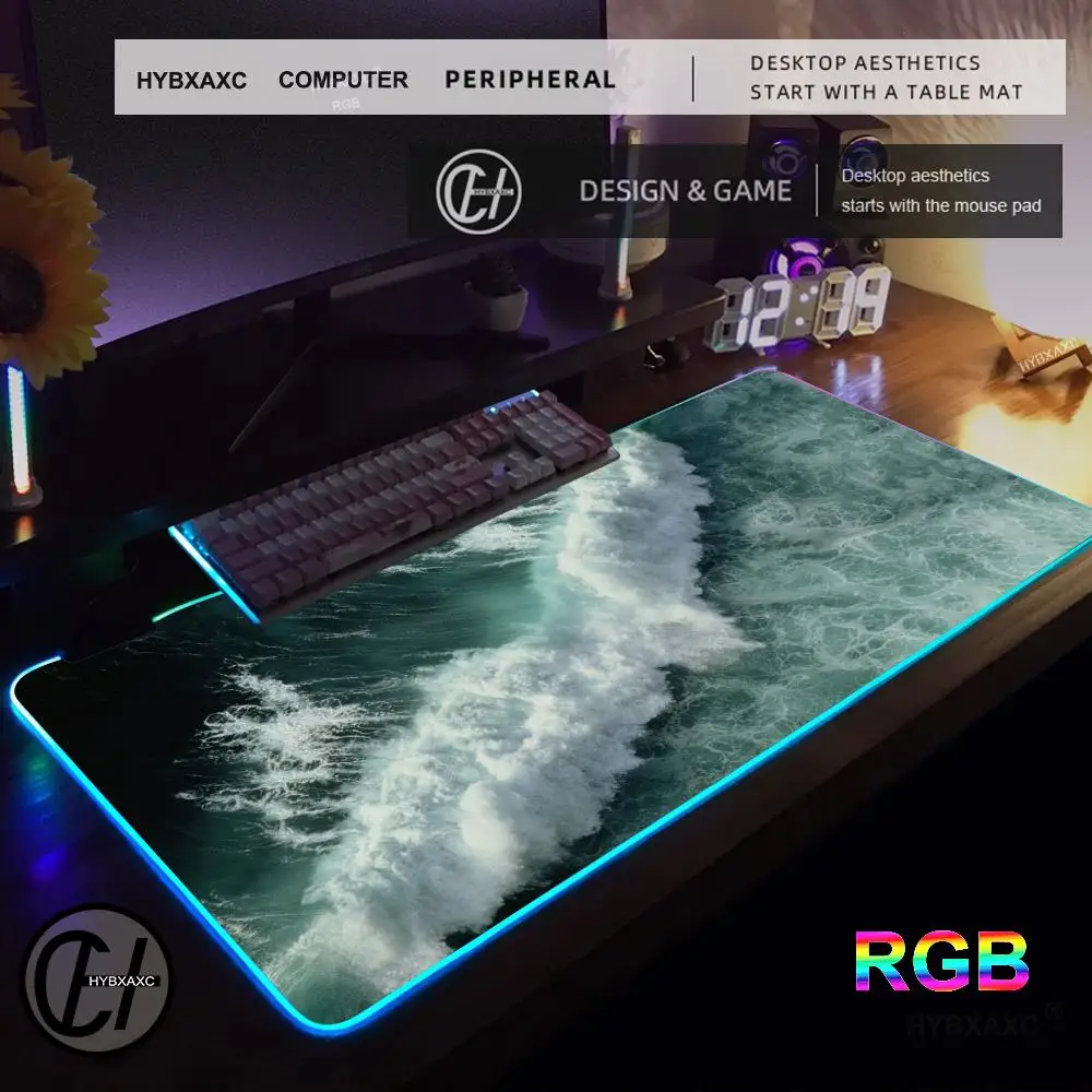

1 шт. HD геймерский коврик для мыши с морской волной RGB игровой коврик для мыши настольный коврик HD Gamer большой светодиодный светильник XXL 1000X500 MM HYBXAXC коврик для мыши