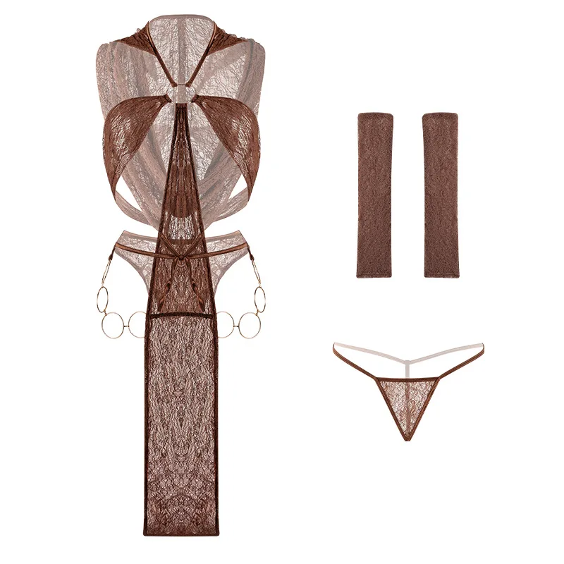 Egyptian Desert Queen Uniform Sexy Lingerie Wilderness Coffee Color Hooded Dress Pajamas Temptation Anime Outfit Costume Cosplay - view 4
