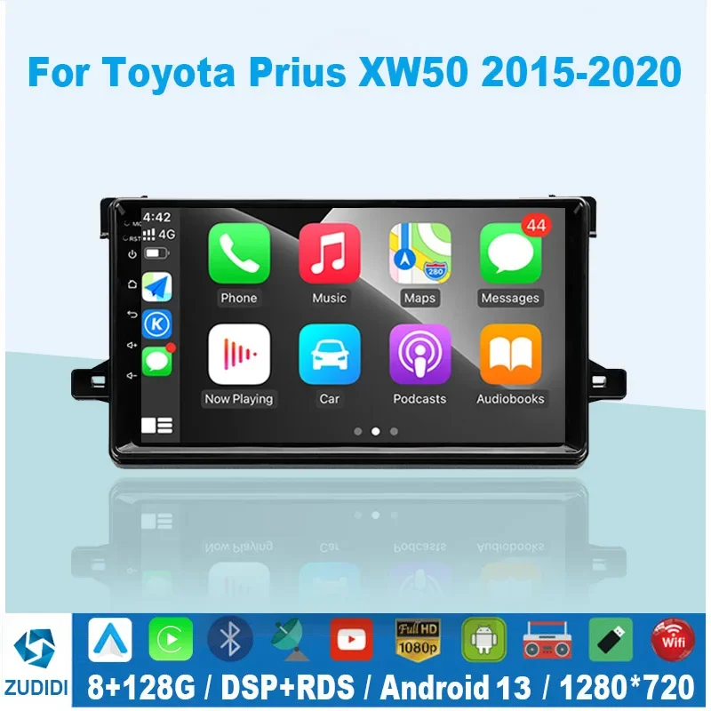 Rádio de carro para Toyota Prius, XW50 2015-2020, Receptor de sistema multimídia, Navegação GPS, Estéreo, Automático, Android, BT, 2 din, DVD