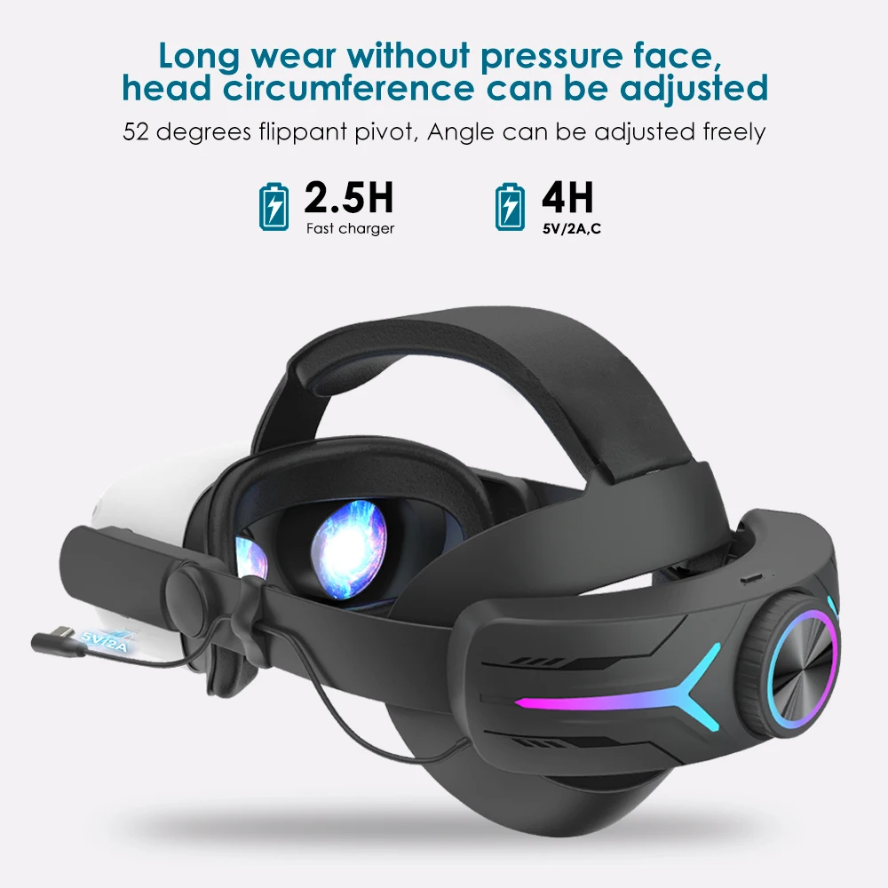 mtomatovr For Oculus quest2 Battery Head Strap RGB gaming adjustable headset  for meta quest3/3s Head Strap VR accessory