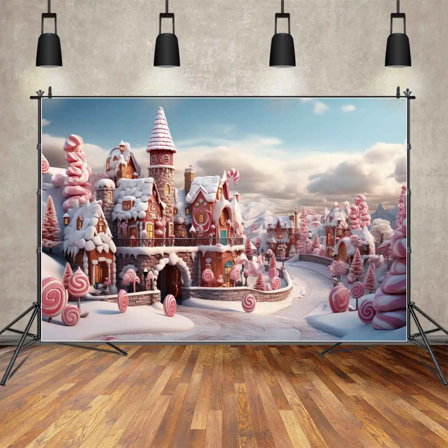 MOON.QG Backdrop Children's Sugar Castle Cabin Birthday Background Candyland Candy Bar Lollipop Bridge Home Party Photo Booth