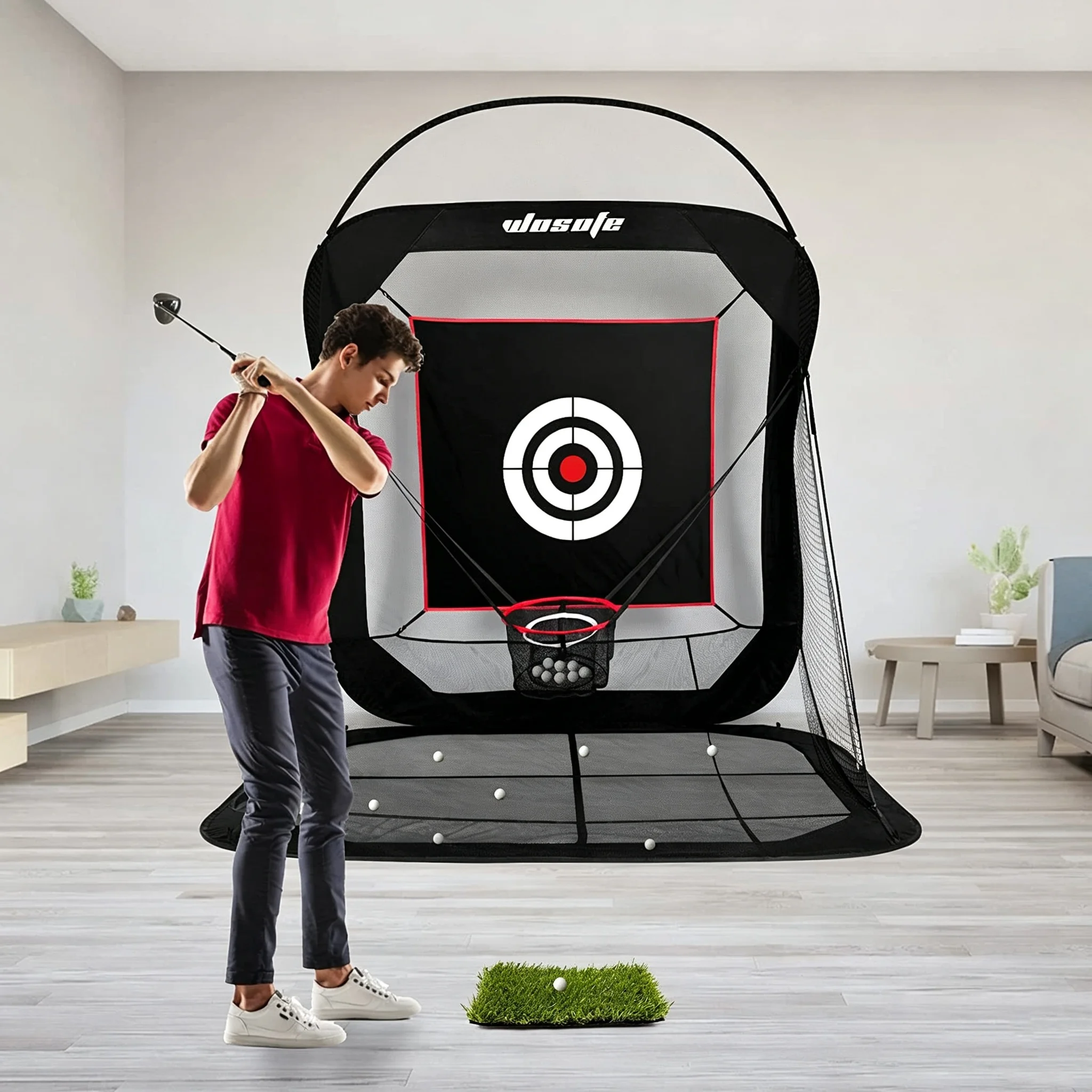 Auto‑Return Golf Impact Cage, Foldable Portable Golf Practice Net for Indoor & Backyard Outdoor Swing and Chipping Training