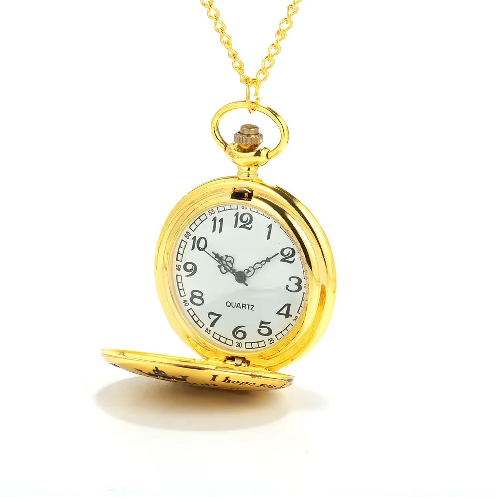 8813   Golden English lettering Roman scale large pocket watch personality trend creative gift value exquisite flip pocket watch