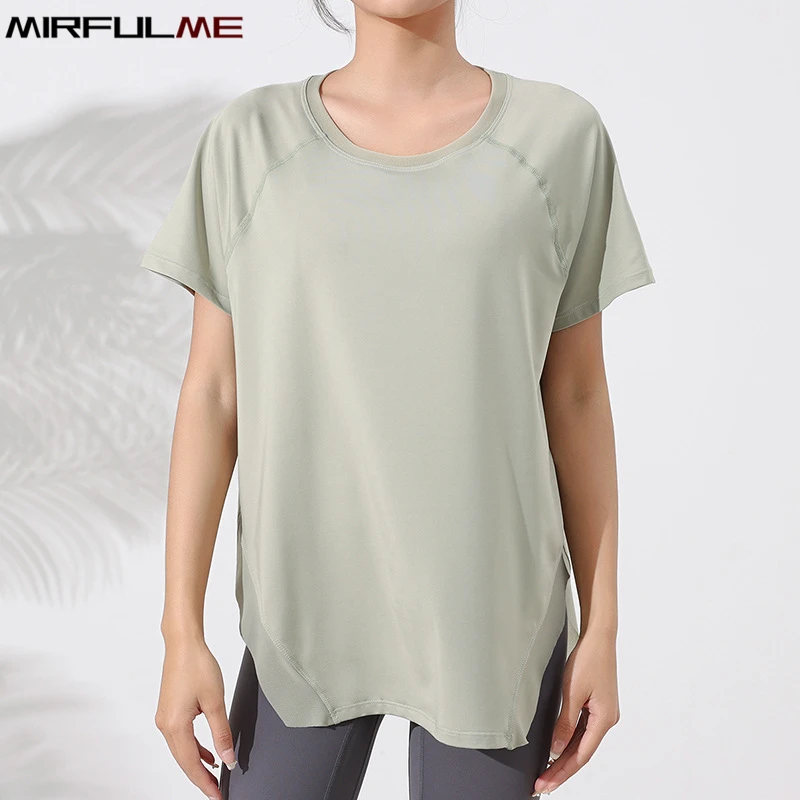 Summer Women Loose Yoga Shirts O-Neck Short Sleeve Sport T-Shirts Mesh Running Sportwear Girls Quick Dry Gym Fitness Tops Blouse