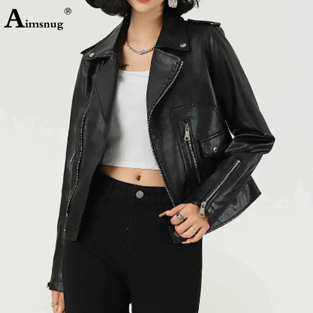 

Women Rock Style Faux Pu Leather Jackets 2025 Autumn Fashion Zipper Outerwear Sexy Motorcycle Coats Lepal Collar Basic Jacket