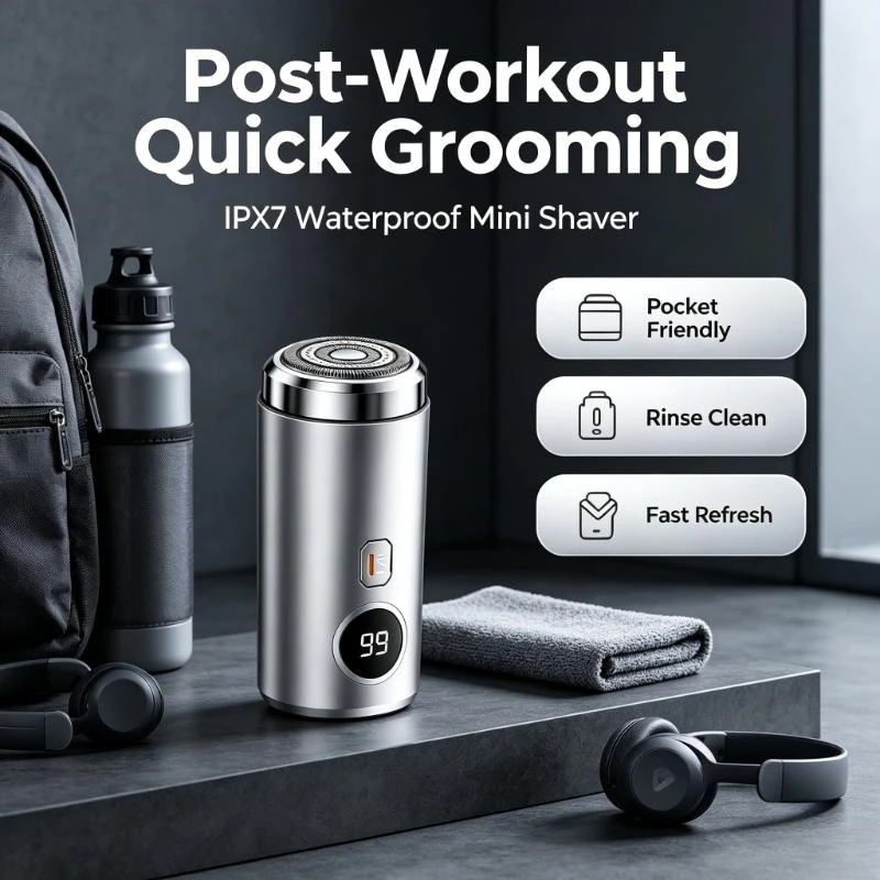 IPX7 Waterproof Travel Mini Electric Shaver for Men Portable Car Razor with USB Fast Charging Ultra-Quiet Facial Grooming Tool