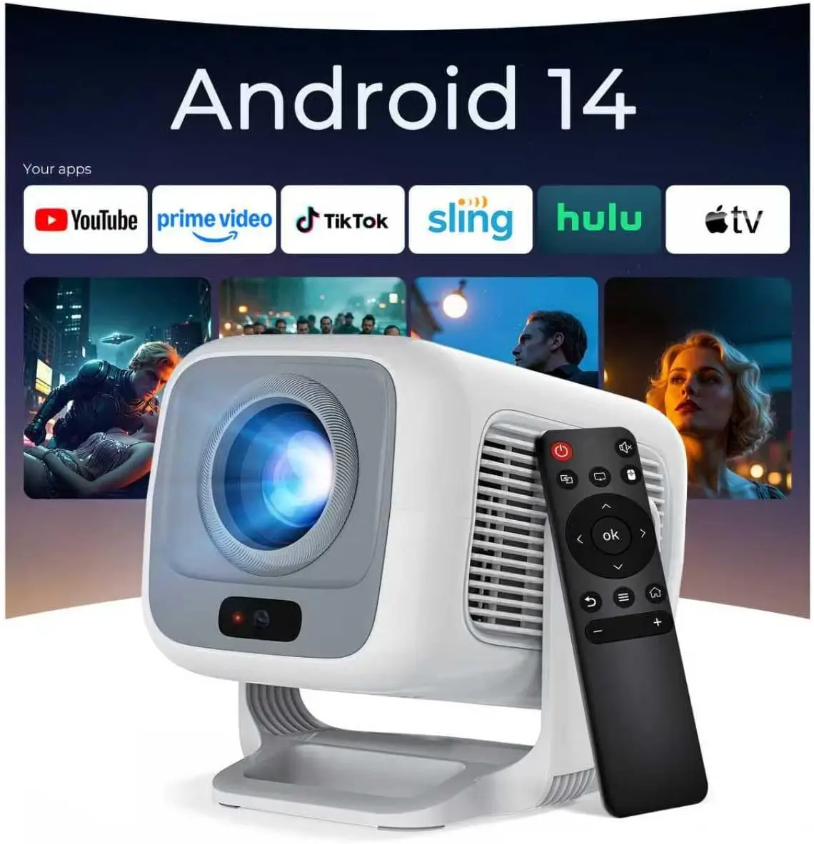 

Smart Projector with WiFi 6 and Bluetooth 5.4, 600 ANSI Native 1080P Auto Focus & Keystone, 270° Rotatable for Home Theater