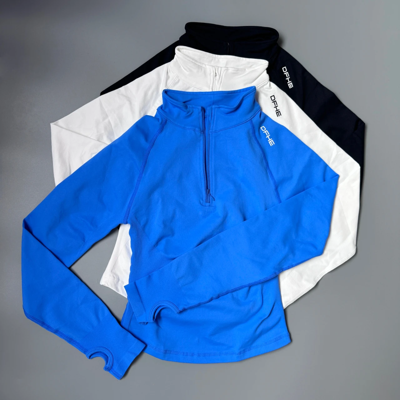 DF Impact Women's Elastic Half Zipper Sports Top Thumbhole Design Quick Drying Long Sleeve Shirt, Suitable for Fitness, Slow Run