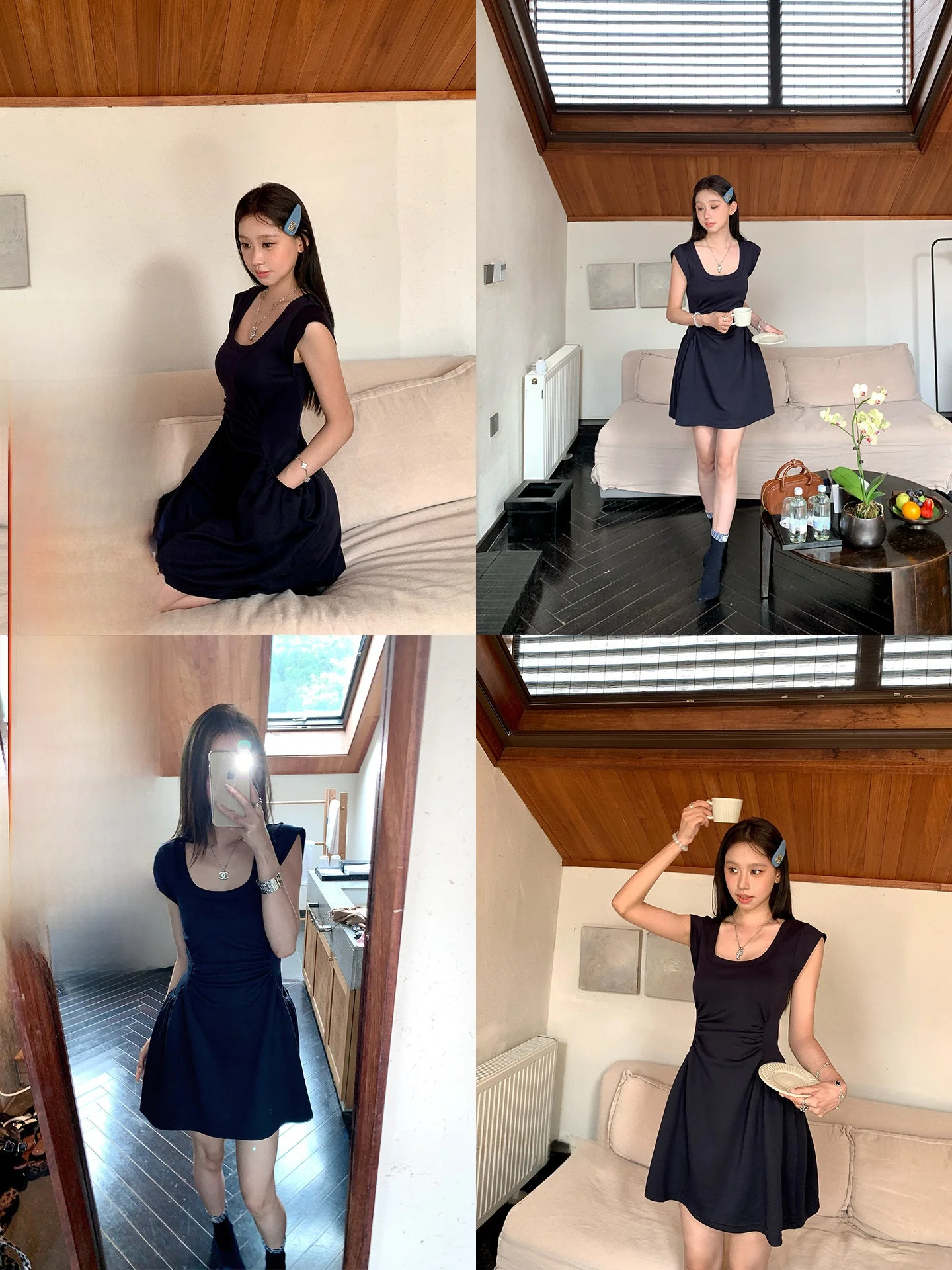 

Летнее повседневное платье ALTER 23TH с высокой талией, миди, U-образным вырезом, приталенным силуэтом, в корейском стиле, для женщин