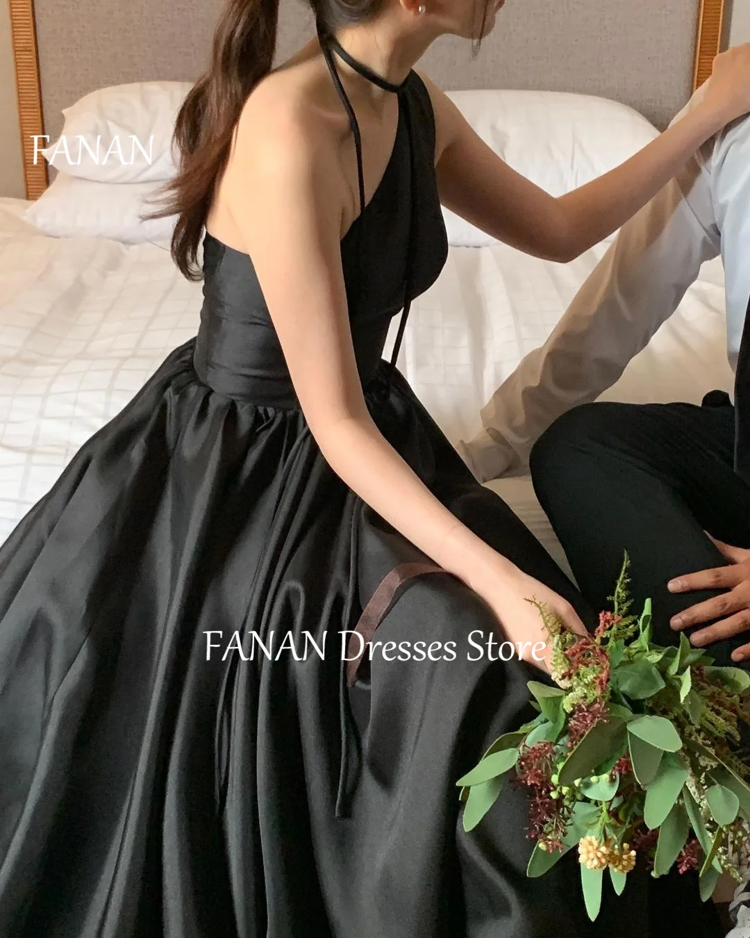 FANAN One-Shoulder A-Line Evening Party Dresses Black Korea Customized Elegant Women Formal Gowns Event Prom Gowns