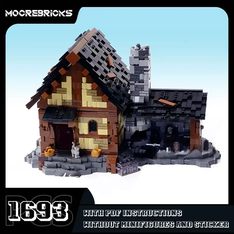 Ferreiro medieval Forge e House Building Blocks, Modelo de Arquitetura Retro, Tijolos de Brinquedo, Presente de Férias Infantil, Compatível com 1693