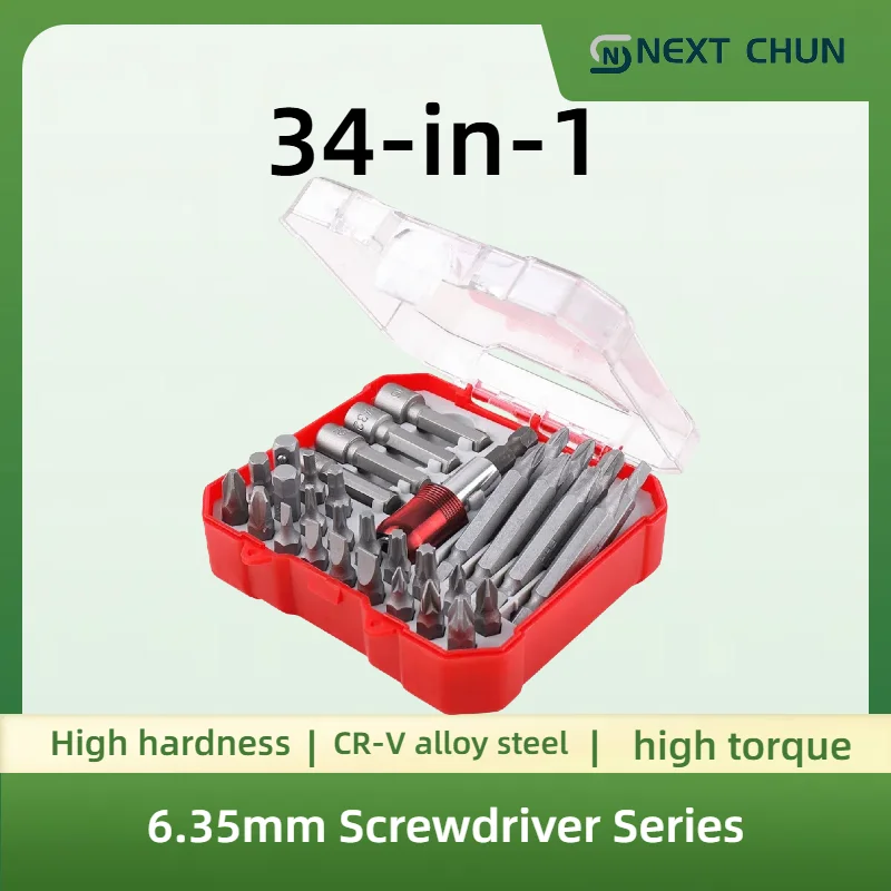 34PCS Drill Bit Set Screwdriver Bit Set Impact Driver Bit Set for Wood Metal Steel and Security Screwdriver Bits with Case