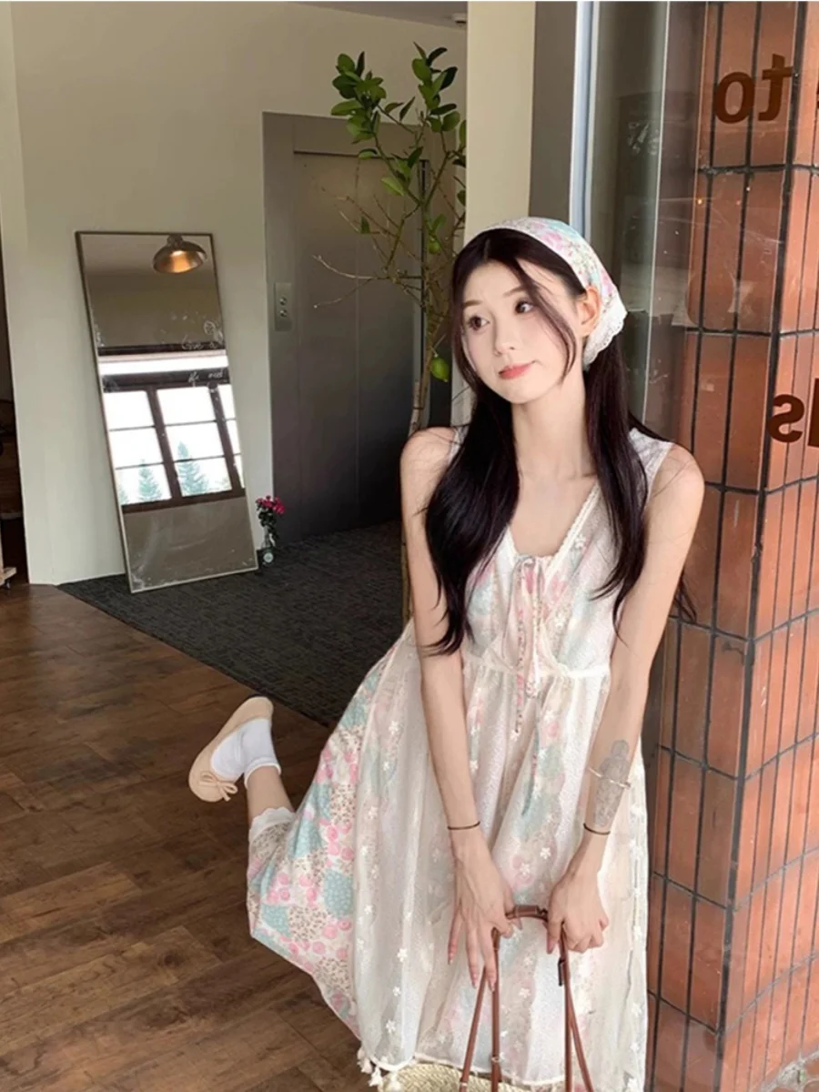 Vestido midi com decote em V, conjunto de duas peças f com saia de praia em camadas de renda, estilo férias de verão, ...