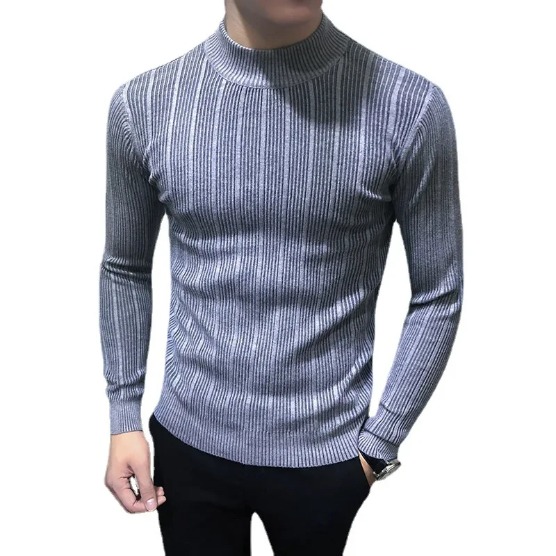 MRMT 2024 nuovissimo maglione da uomo coreano a righe selvaggio uomo mezzo collo alto manica lunga maglioni uomo maglione lavorato a maglia Pullover