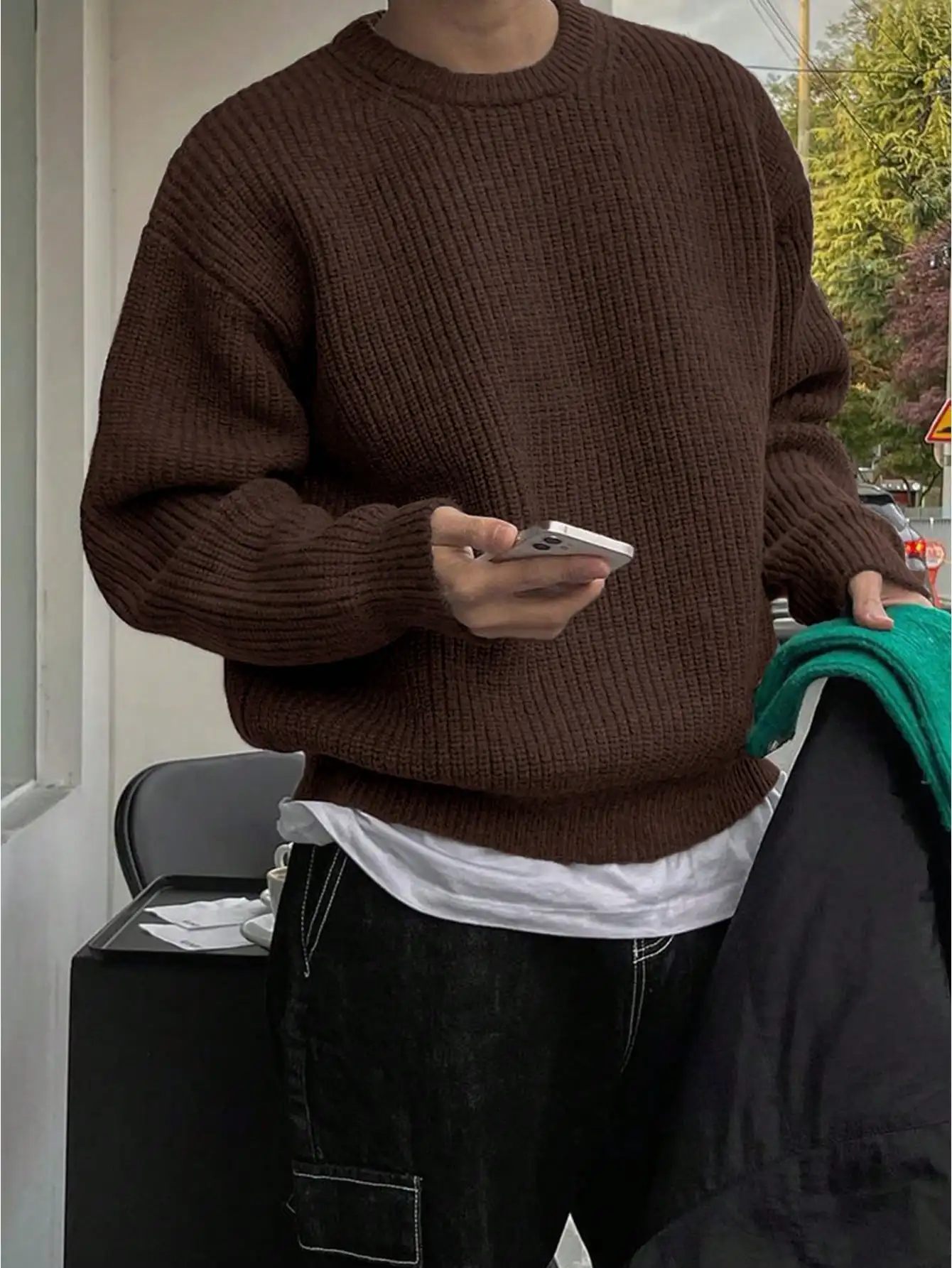 

Унисекс свитер свободного кроя из рубчатой ткани, с круглым вырезом, со спущенным плечом, теплый, для повседневной носки осенью и зимой