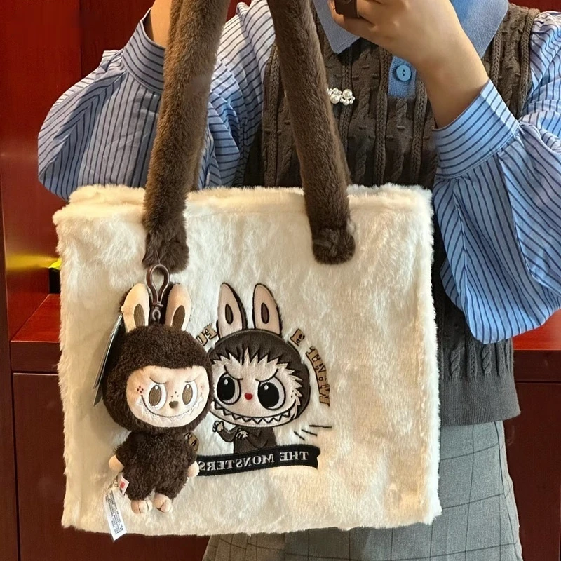 Hot Labubu กระเป๋าการ์ตูนเย็บปักถักร้อย Soft Plush Tote กระเป๋านักช้อปกระเป๋าไหล่กระเป๋าผู้หญิงน่ารักของขวัญวันเกิดไม่มีจี้